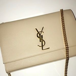 YSL beige and gold chain purse